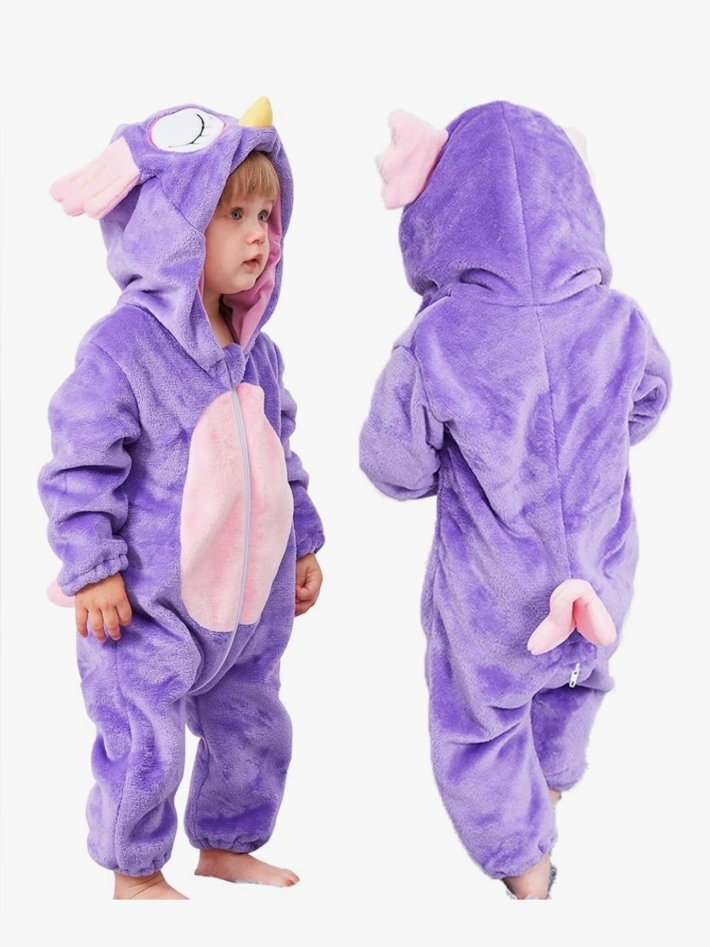 🔥Unisex Baby Animal-Purple Owl Costume Hooded Romper Cosplay Jumpsuit, NWT